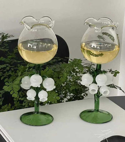 Maiglöckchen Glas Wein Champagnerglas Mundgeblasen 21 cm