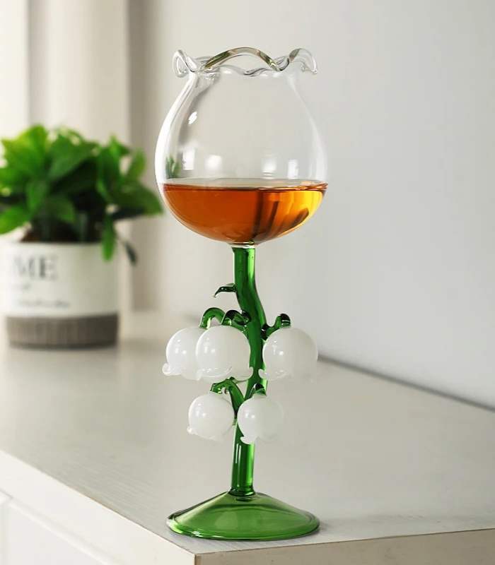 Maiglöckchen Glas Wein Champagnerglas Mundgeblasen 21 cm