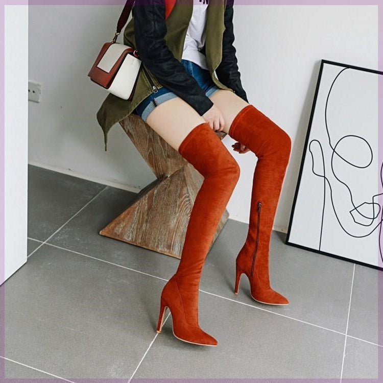 Georgina – Stretch Damenstiefel über das Knie in Rot