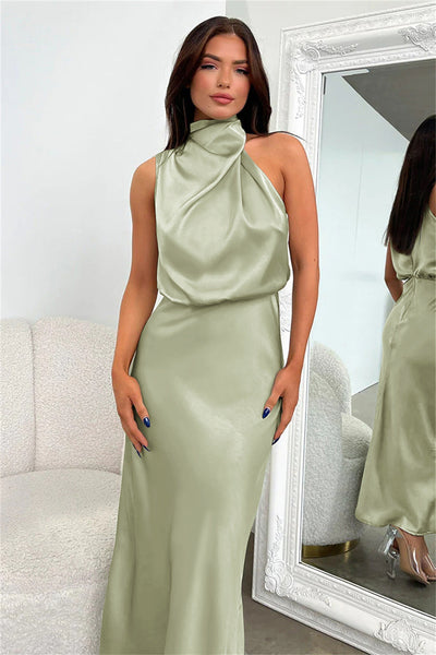 Valeria™ | Lange Satinrobe mit Halterneck