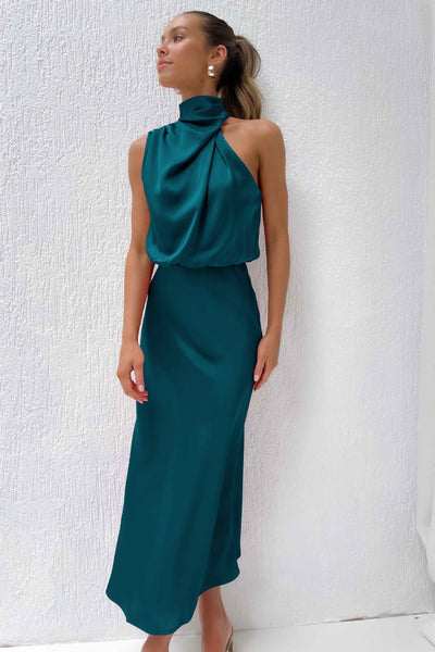 Valeria™ | Lange Satinrobe mit Halterneck