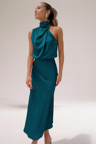 VALENTINA | Elegantes Satin-Kleid mit ausgefallenen Details
