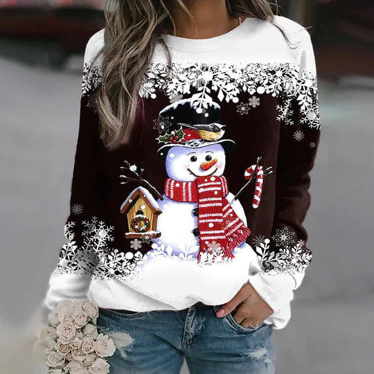 Kuscheliger Pullover mit Schneemann-Muster für Frauen