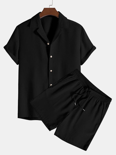 Shirt und Shorts mit Waffelkragen Revere-Kragen