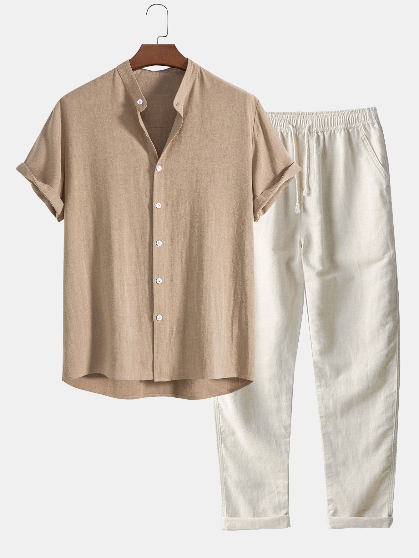Hemd mit Stehkragen aus einer Leinen-Viskose-Mischung und Leinenhose mit geradem Bein