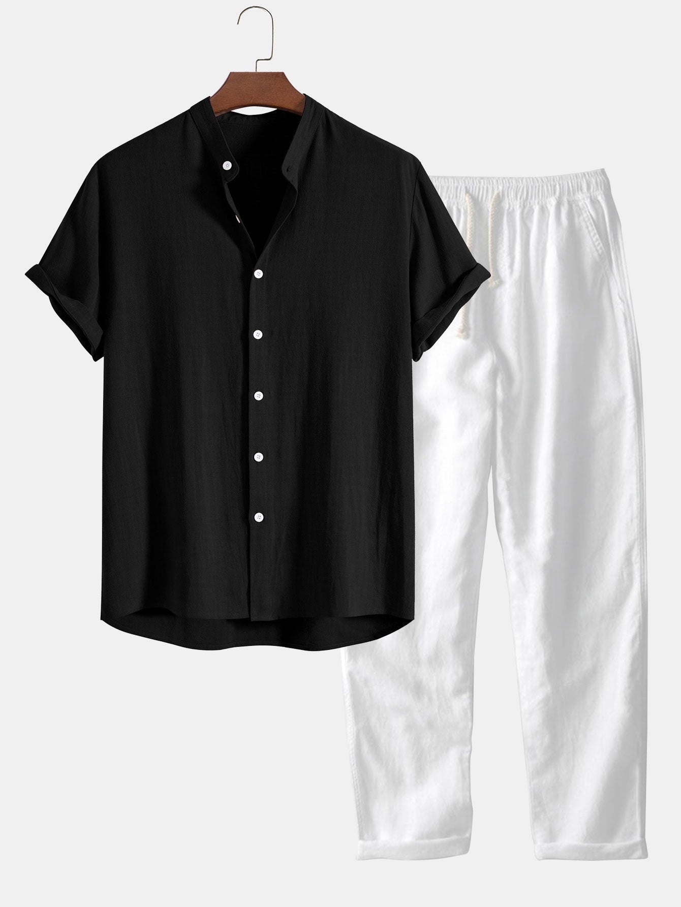 Hemd mit Stehkragen aus einer Leinen-Viskose-Mischung und Leinenhose mit geradem Bein
