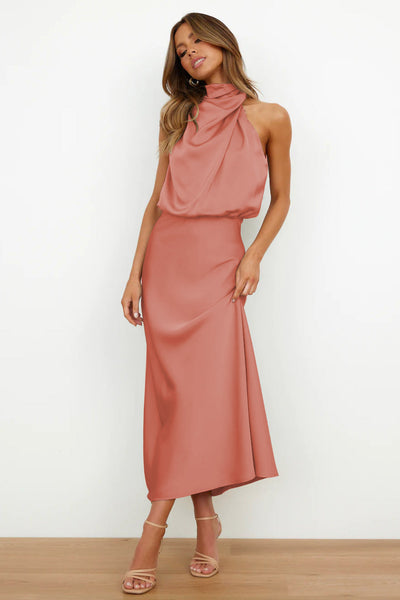 Valeria™ | Lange Satinrobe mit Halterneck