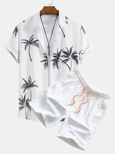 Shirt mit Knopfverschluss und Badeshorts mit Palmenmuster
