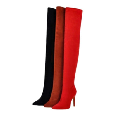 Georgina – Stretch Damenstiefel über das Knie in Rot