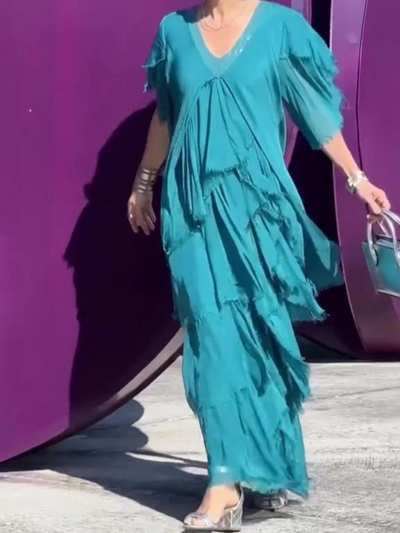 SAVANE | Elegantes Fließendes Langkleid mit V-Ausschnitt