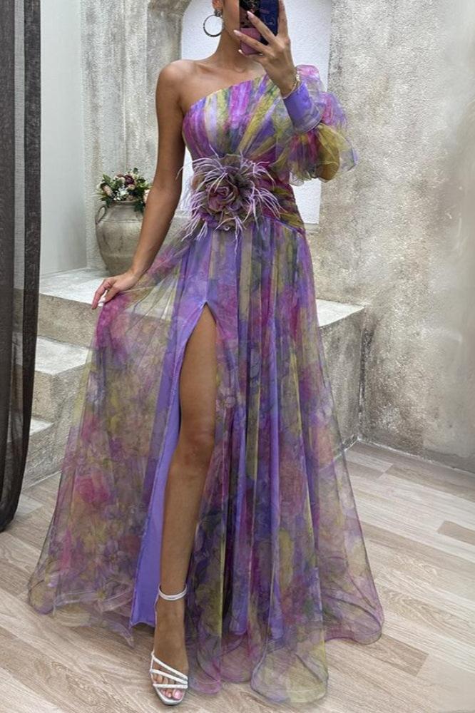 Kayla - Asymmetrical Floral Long Dress