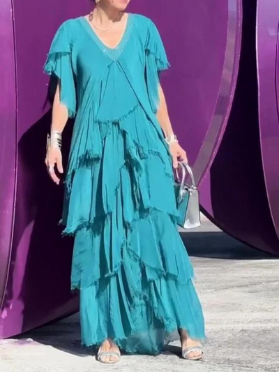 SAVANE | Elegantes Fließendes Langkleid mit V-Ausschnitt