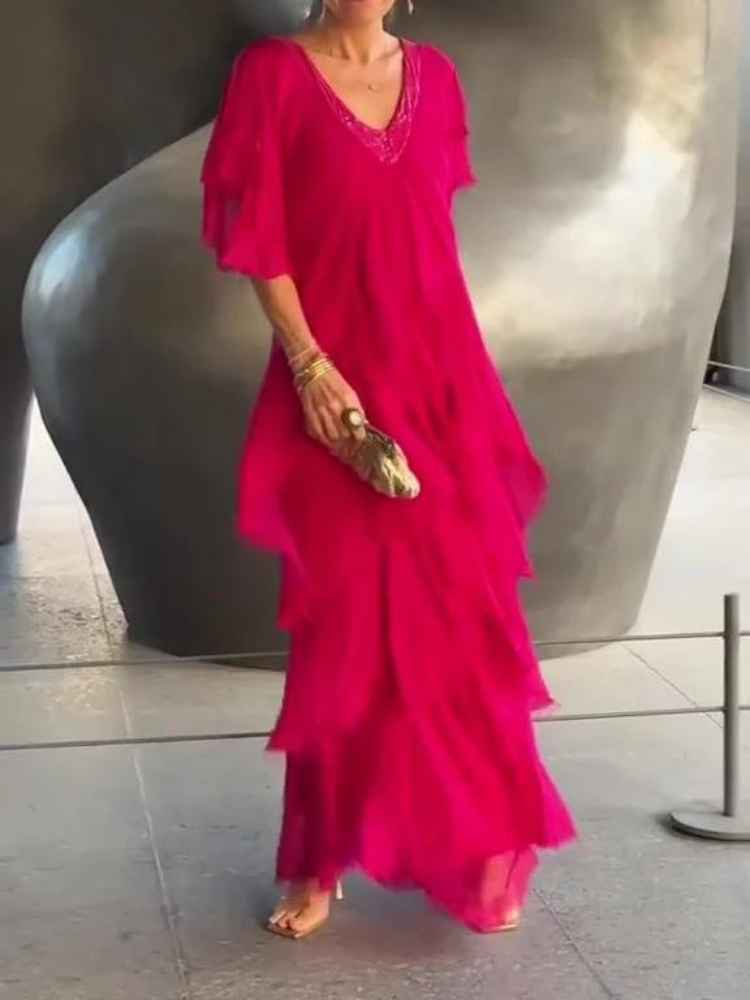 SAVANE | Elegantes Fließendes Langkleid mit V-Ausschnitt