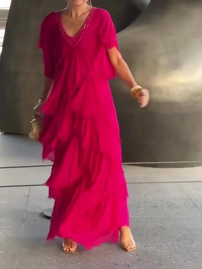 SAVANE | Elegantes Fließendes Langkleid mit V-Ausschnitt