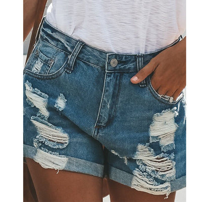 Margaret – Zerrissene Damen-Jeansshorts
