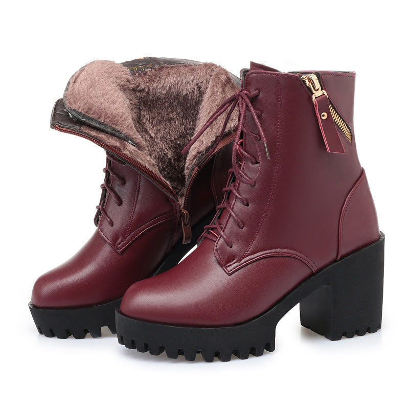 Lauren – Hochhackige Damenstiefel aus veganem Leder mit Wollfutter