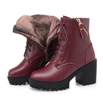 Lauren – Hochhackige Damenstiefel aus veganem Leder mit Wollfutter