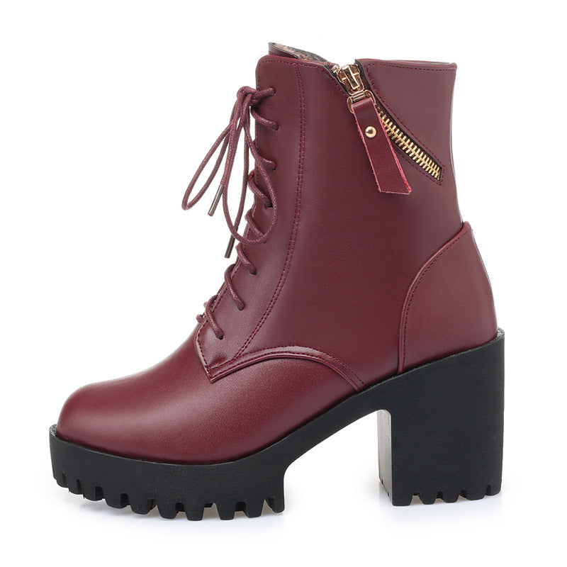 Lauren – Hochhackige Damenstiefel aus veganem Leder mit Wollfutter
