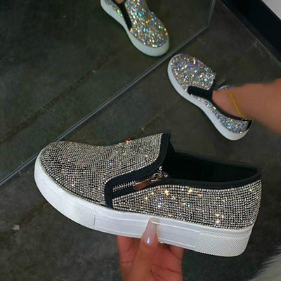 Juliet – Große Größe Strass Flache Freizeit Einzelne Schuhe Ein-Pedal-Lazy-Schuhe