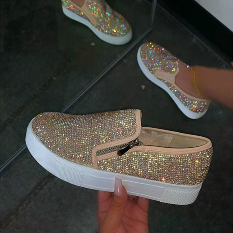 Juliet – Große Größe Strass Flache Freizeit Einzelne Schuhe Ein-Pedal-Lazy-Schuhe