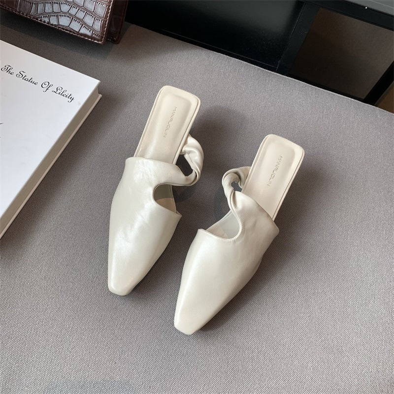 Janet – Modische Spitzer Zehenschlappen Damen Slip-On Mules Mittelabsatz