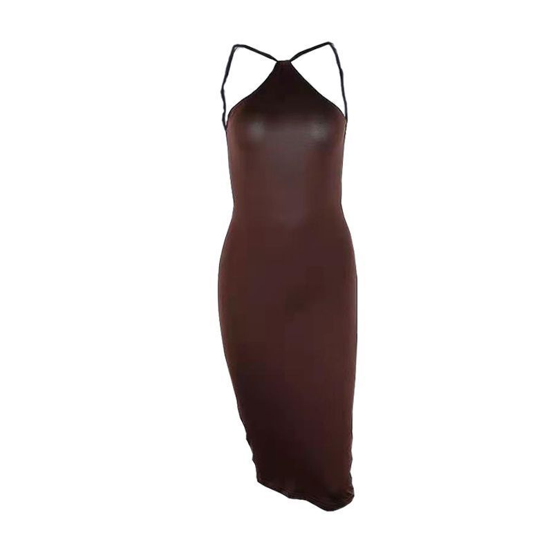 Louise – Langes Kleid mit Trägern und Halterneck