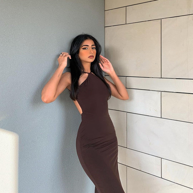 Louise – Langes Kleid mit Trägern und Halterneck
