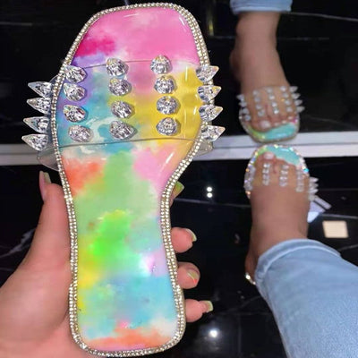 Megan – Flache Damen-Strandsandalen mit Strass und Nieten