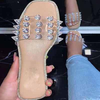 Megan – Flache Damen-Strandsandalen mit Strass und Nieten