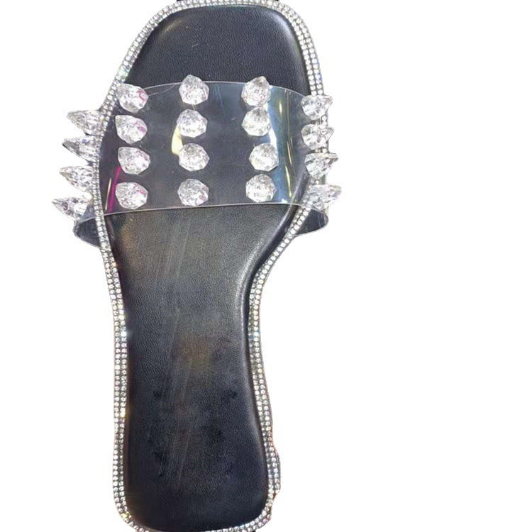 Megan – Flache Damen-Strandsandalen mit Strass und Nieten