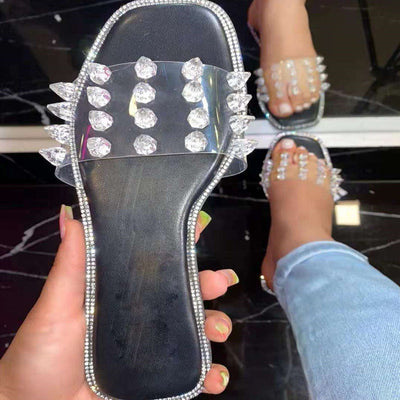 Megan – Flache Damen-Strandsandalen mit Strass und Nieten