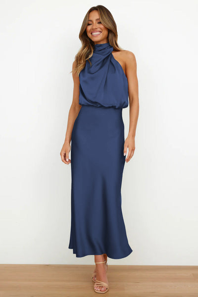 Valeria™ | Lange Satinrobe mit Halterneck