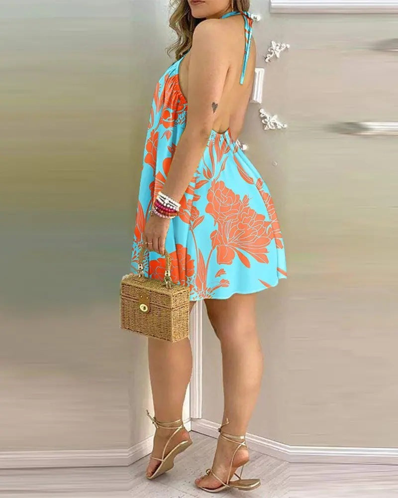 Wendy – Bedrucktes Sommerkleid mit schulterfreiem Design und Hängenaht