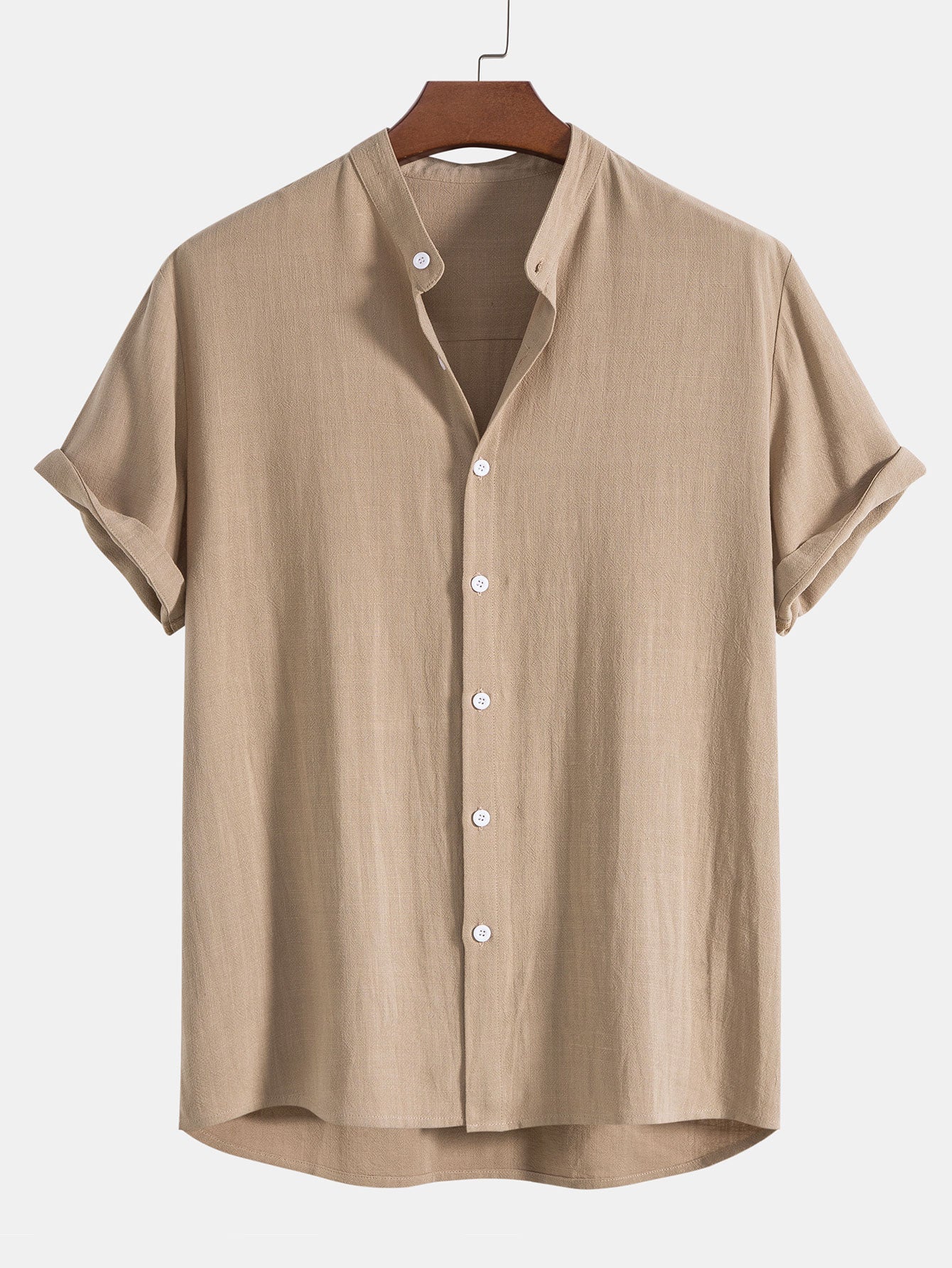 Hemd mit Stehkragen aus einer Leinen-Viskose-Mischung und Leinenhose mit geradem Bein