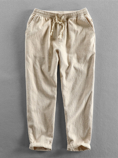Langärmeliges Hemd mit Knopfleiste aus Leinen-Baumwoll-Mischung und Hose aus Leinen-Baumwoll-Mischung