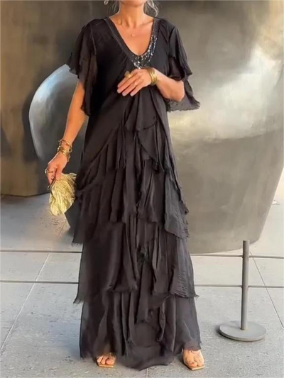 SAVANE | Elegantes Fließendes Langkleid mit V-Ausschnitt