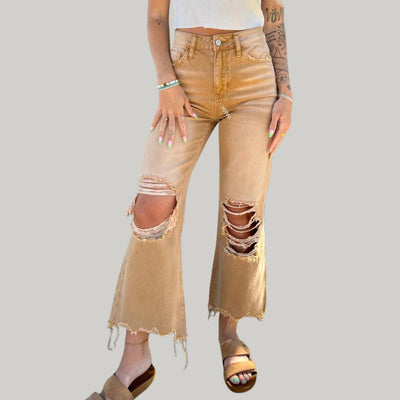 Flared Jeans mit verwitterten Knien