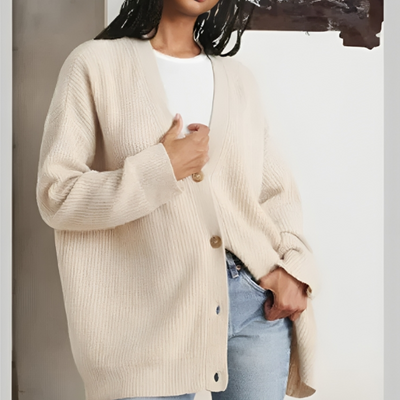 Langärmelige Damen-Pulloverjacke mit V-Ausschnitt