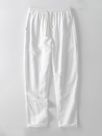 Gestreiftes kubanisches Hemd aus Baumwollmischung und Leinenhose mit geradem Bein