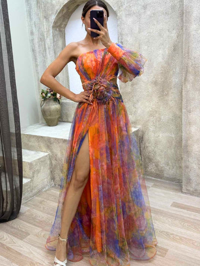 Kayla - Asymmetrical Floral Long Dress