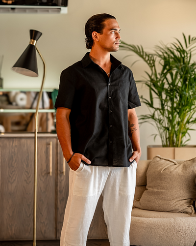 Isaiah | Sommer Kurzarm Herren-Leinenhemd mit Brusttasche