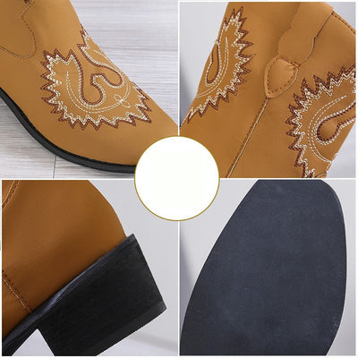Lydia – Bestickte Westernstiefel mit klobigem Absatz