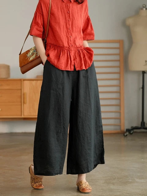 Lässige Leinen-Baumwoll-Hose