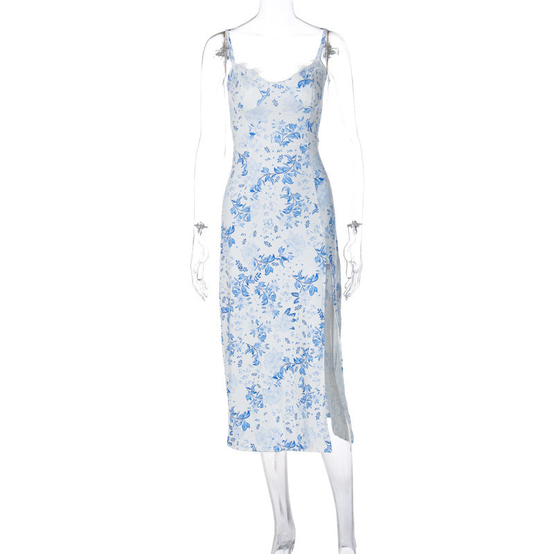 Jessie – Langes Kleid mit Spitzenblumenmuster und sexy Schlitz