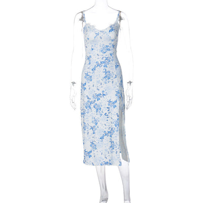 Jessie – Langes Kleid mit Spitzenblumenmuster und sexy Schlitz