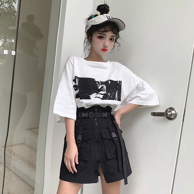 Claire – Harajuku-Stil Tasche Reißverschluss Hochbundrock