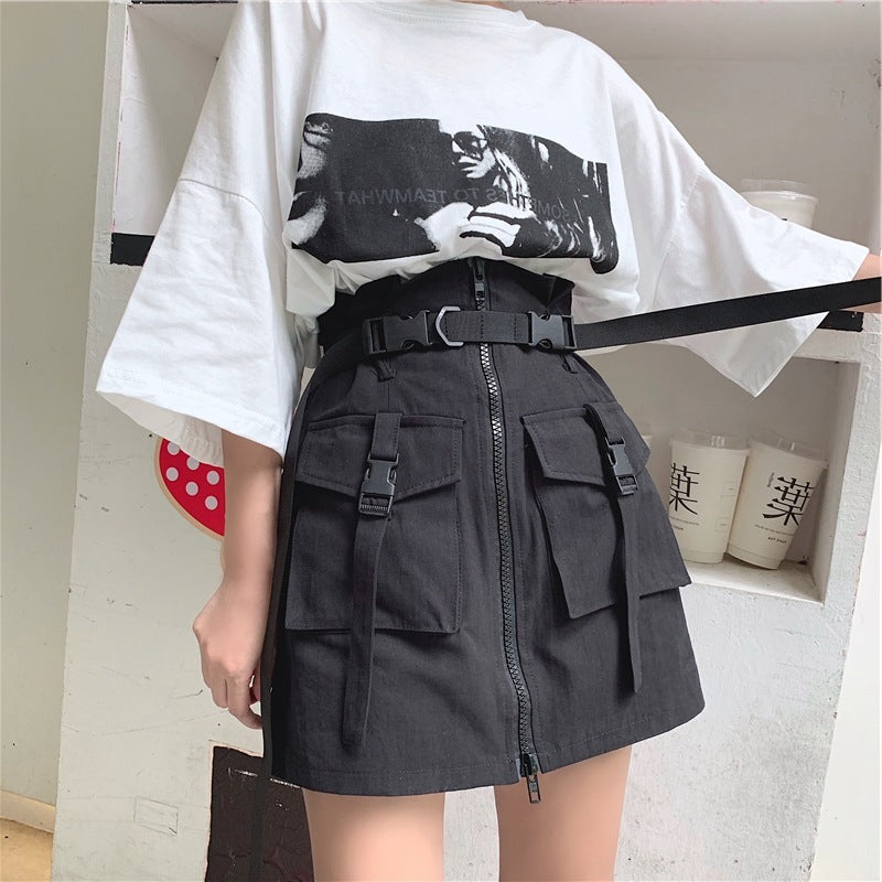 Claire – Harajuku-Stil Tasche Reißverschluss Hochbundrock