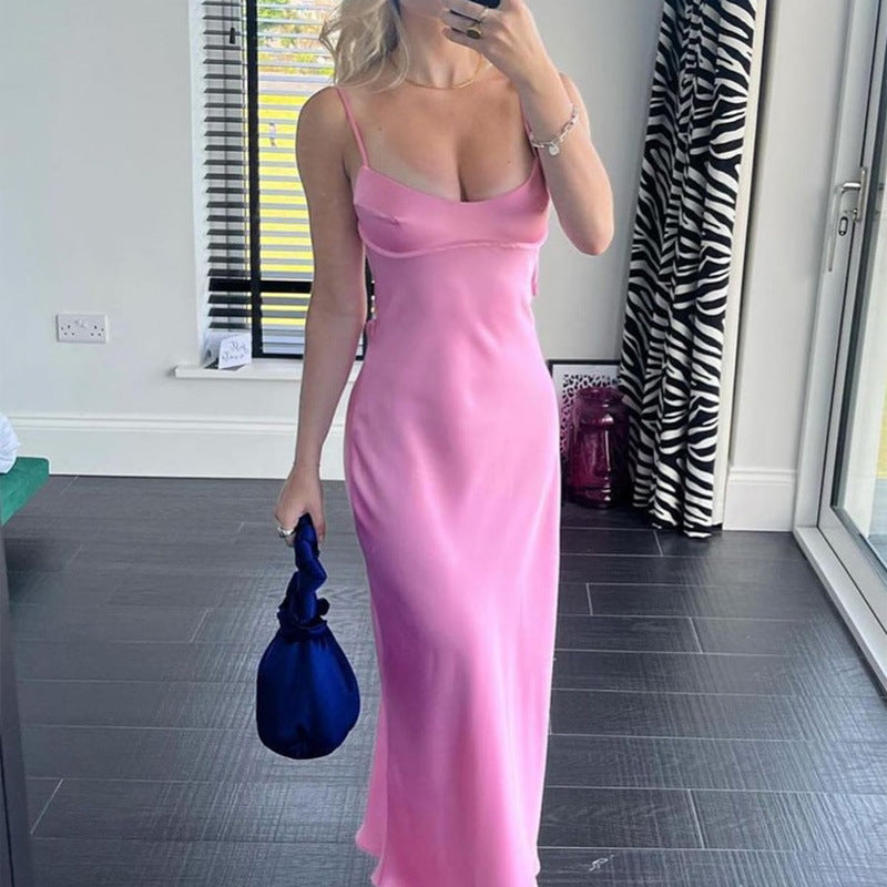 Sophie – Elegantes Satin-Maxikleid mit schmalen Trägern für Damen