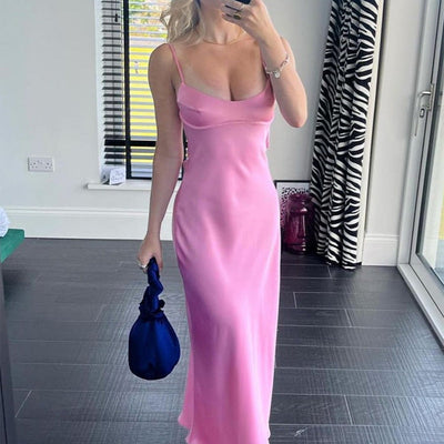 Sophie – Elegantes Satin-Maxikleid mit schmalen Trägern für Damen
