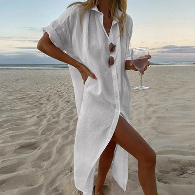 Lange Damen-Hemdkleid – atmungsaktive Baumwollmischung